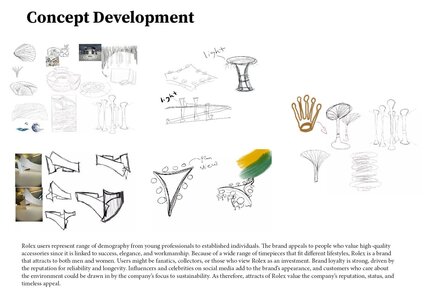 Creative design sketches highlighting iterative concept development and innovative ideas.