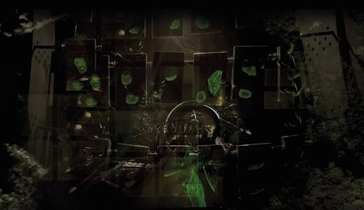 Abandoned industrial control room with neon green glow and decaying, ominous machinery.