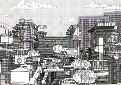 Futuristic cityscape design showcasing intricate architecture and innovative structural elements.