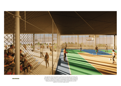 Energetic indoor sports complex bustling with basketball games and engaged spectators.