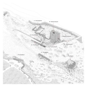 Comprehensive site plan for a nature reserve featuring buildings and pathways in a natural landscape.