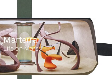 Exploring alien life forms in a surreal, organic habitat within a bottle-like space.