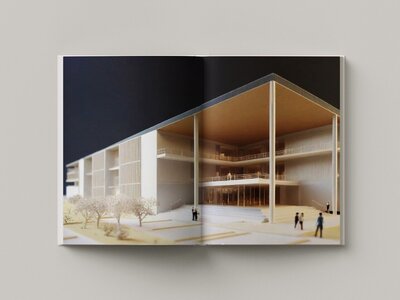 Modern architectural design showcasing spacious, minimalist structure with bold roof and open interiors.