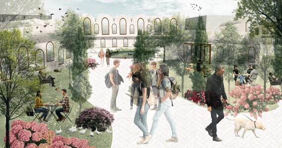 Inviting outdoor space promoting relaxation, community engagement, and vibrant natural beauty.