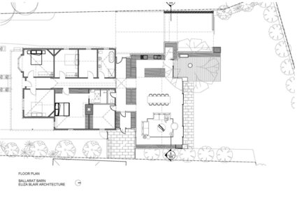 Residential house floor plan with labelled bedrooms, bathrooms, living room, kitchen, dining area, and outdoor patio.
