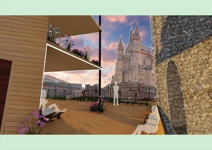 Harmonious urban landscape blending modern architecture with historic Gothic grandeur.