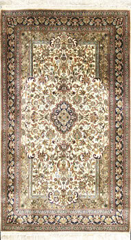 Kashmir-Seide - Teppich aus Kashmir,  Natur-Seide/Seide, Größe: 77x130cm Sonderpreis: € 1.829,-