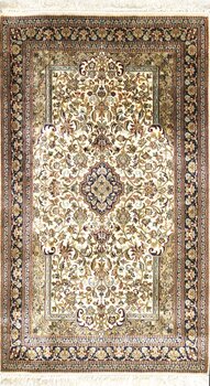Kashmir-Seide - Teppich aus Kashmir,  Natur-Seide/Seide, Größe: 77x130cm Sonderpreis: € 1.829,-