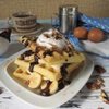 Gluten Free Belgium Waffles with banana and chocolate sauce