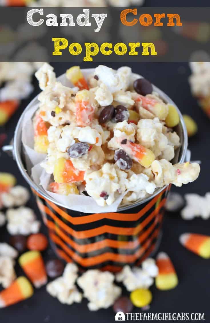 This Candy Corn Popcorn recipe is the perfect Halloween snack. | www.thefarmgirlgabs.com