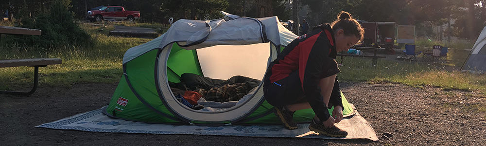 Even though it's short the Coleman 2 person pop-up tent still has room for everything you need. Even though it's short the Coleman 2 person pop-up tent still has room for everything you need.