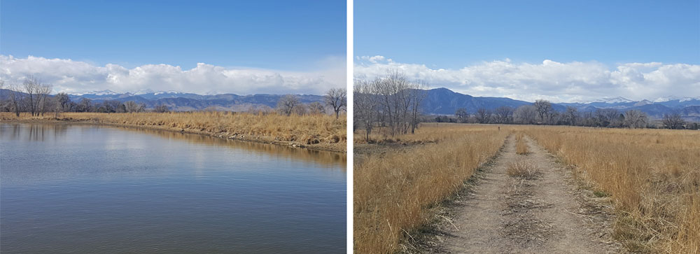 Trails and lake near Teller Farm South Trailhead in Boulder, Colorado