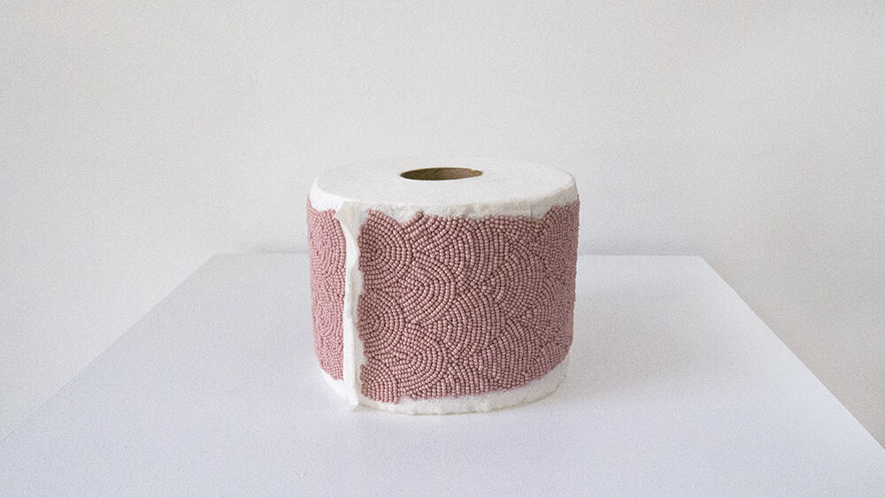 'T.P.' - Toilet paper, seed beads, photo credit: Fazakas Gallery