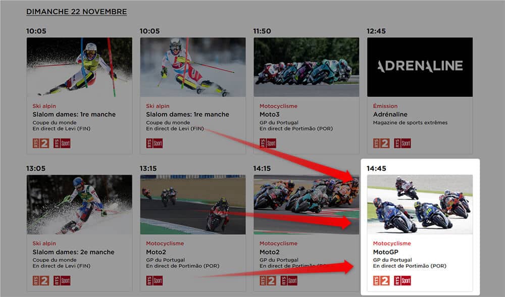Programme RTS GP Portugal MotoGP