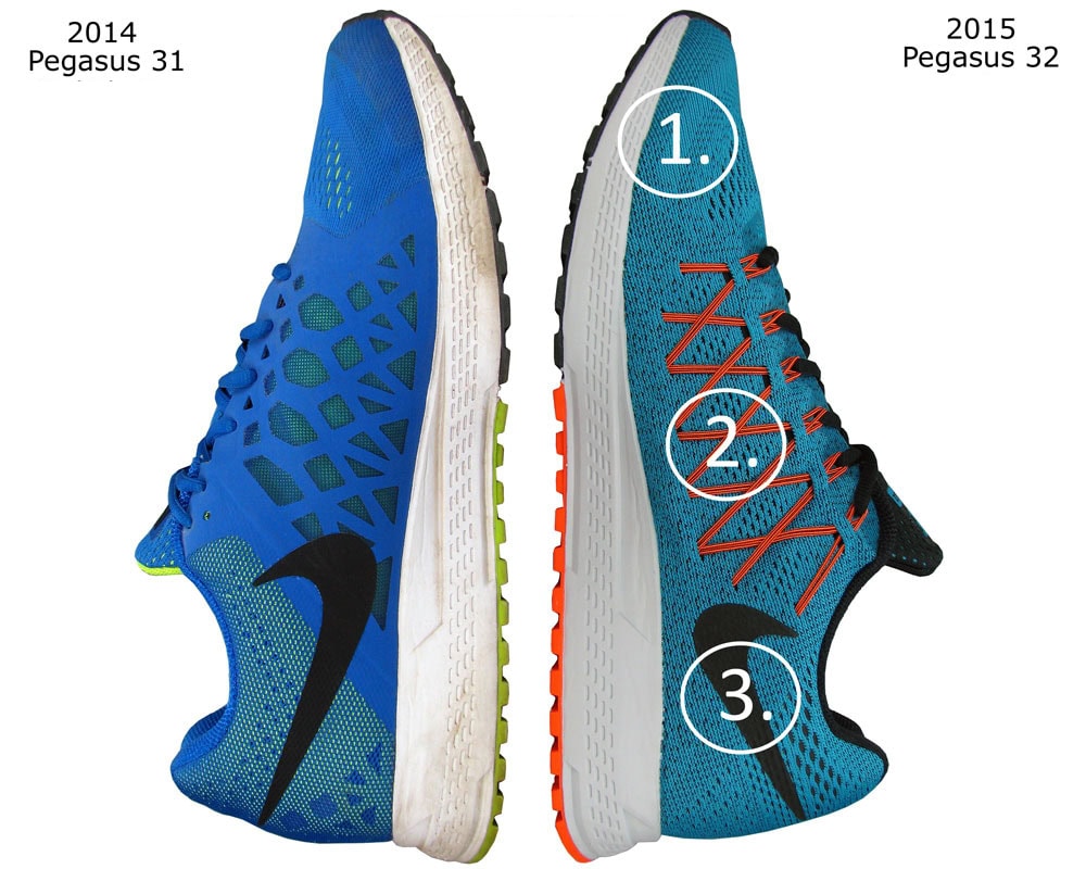 Рис.5 1)Коробка для пальцев мельче 2)Нити Flywire выведены наружу 3)лого Swoosh меньше