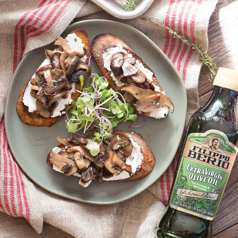 Mushroom Toast with Goat Cheese Basil And Bubbly