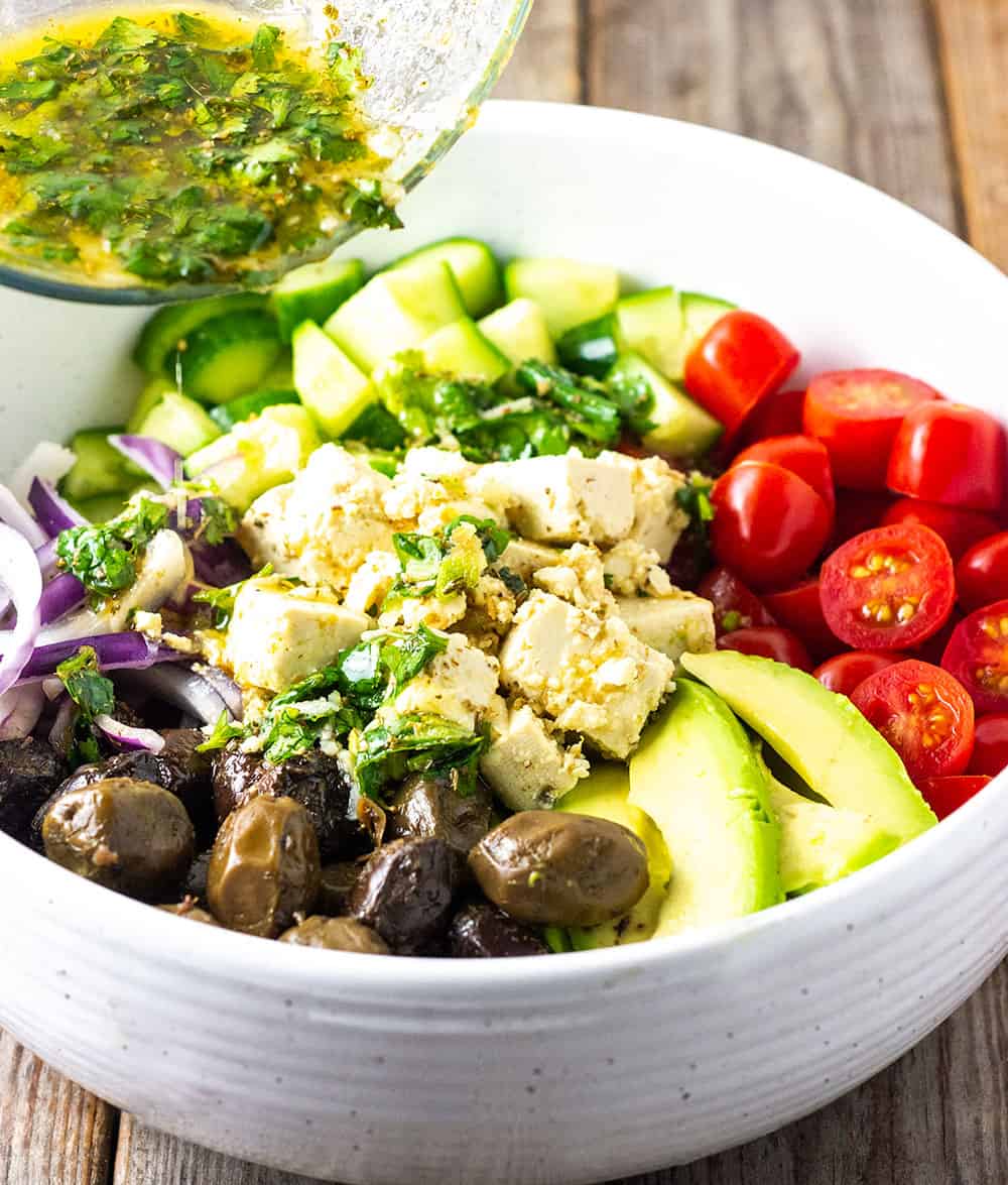 Greek salad with green-seasoning 