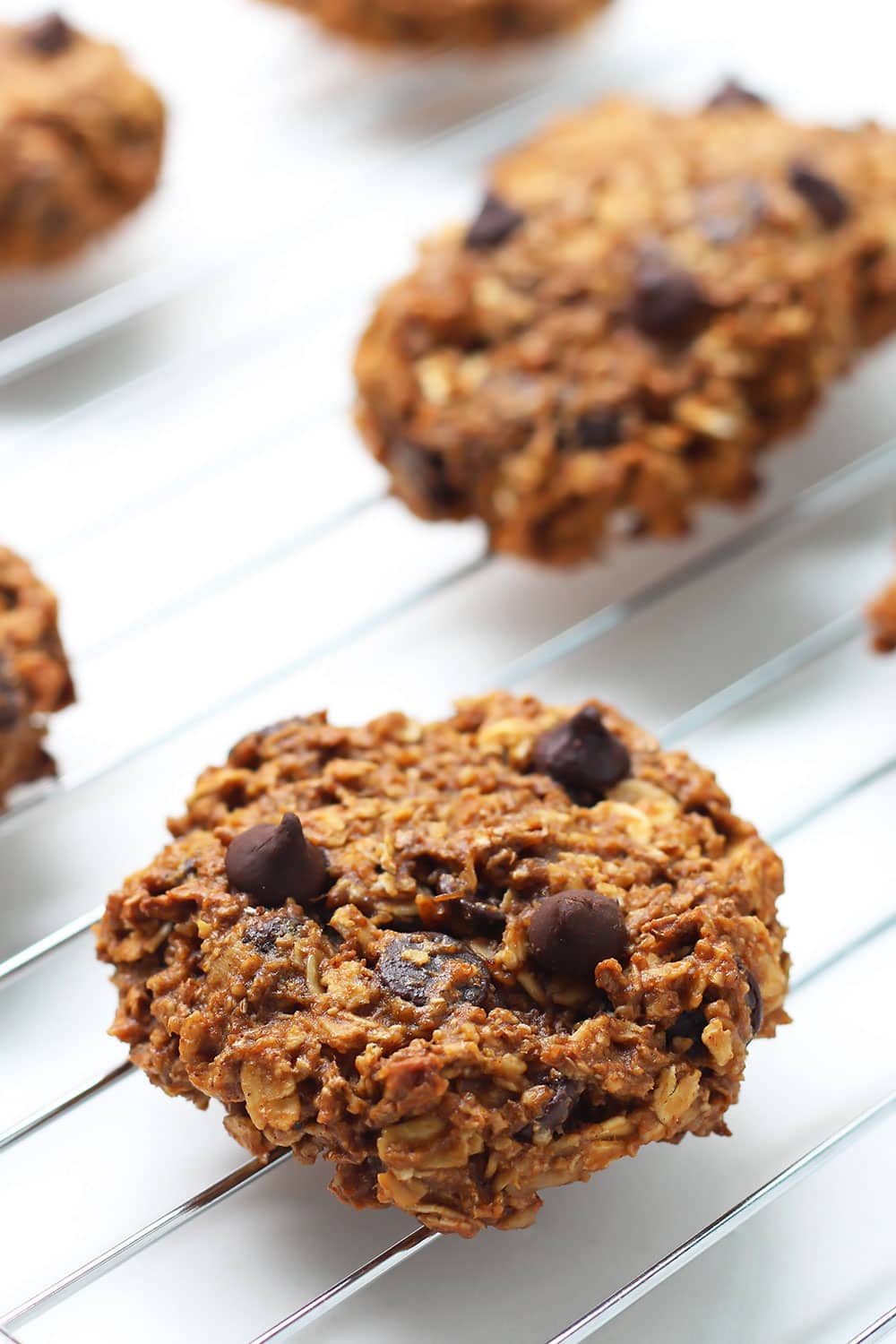 Wholesome Pumpkin Oatmeal Cookies with Chocolate Chips and All-Bran cereal for an extra fibre boost! The recipe for these yummy healthy treats uses whole wheat flour and no refined sugar.
