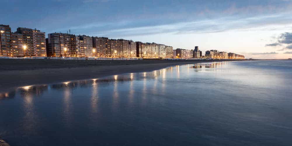 Beach in Blankenberge at sunset, Belgium