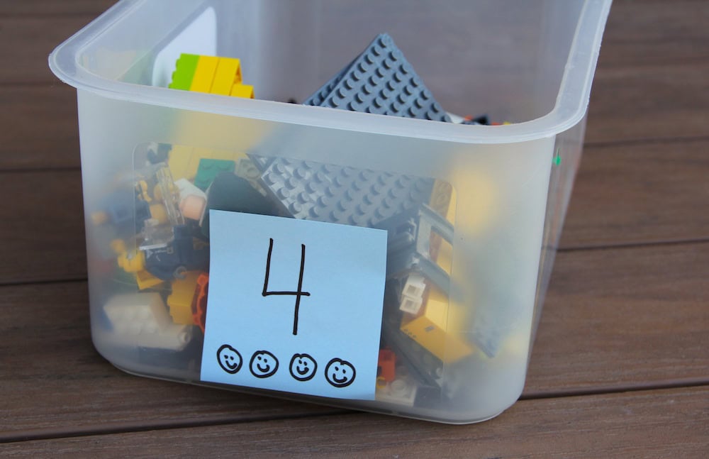 A photo of a sticky note on a box to help with limited materials in a soft start classroom routine.