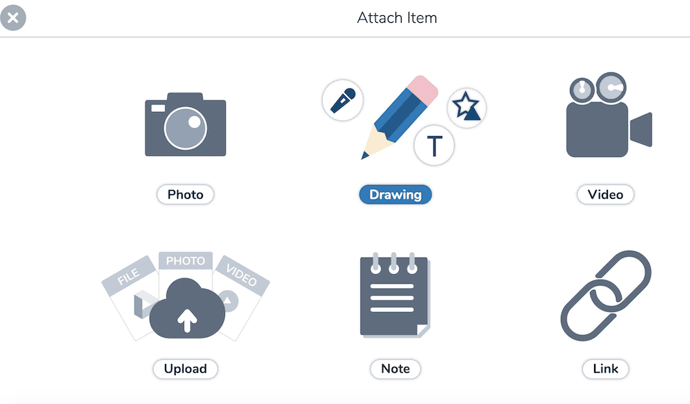 Close up photo of the options for Multimedia Instructions or Example on Seesaw.