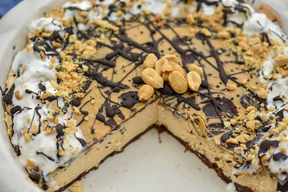 This keto peanut butter chocolate pie is one rich, creamy, dreamy dessert. It's not only low in carbs, sugar-free, grain-free, gluten-free, but also a no-bake pie.