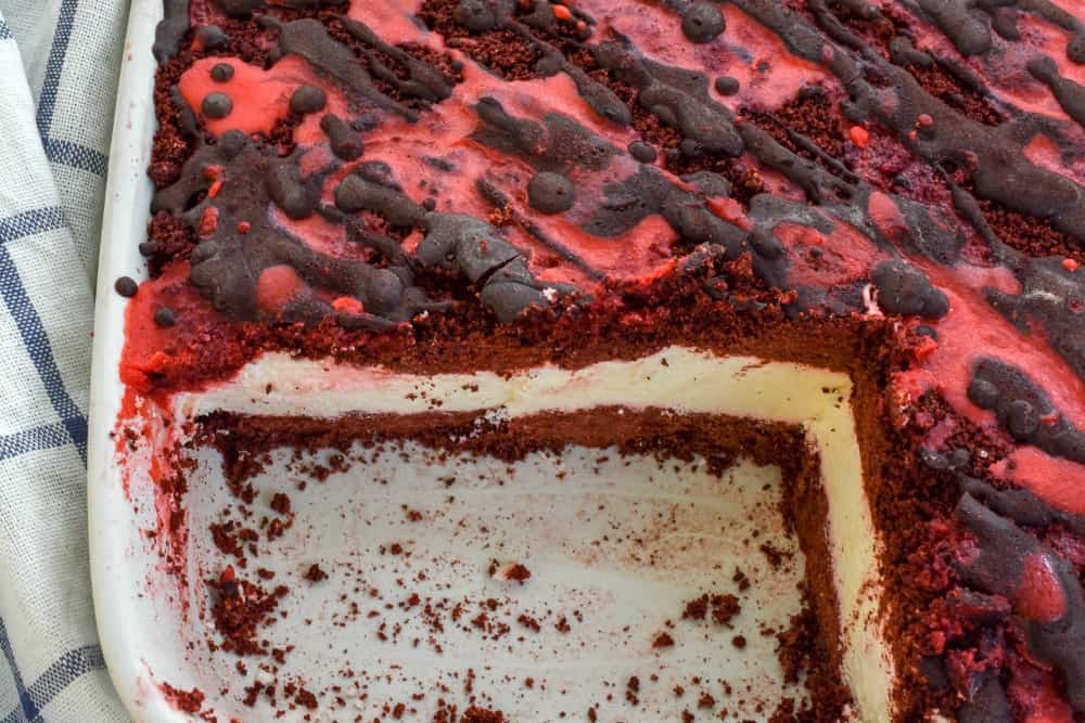 Keto red velvet ice cream cake all the flavor we love about this classic dessert minus all the carbs. It's grain-free, gluten-free, sugar-free and deliciously easy. #ketocake #lowcarbcake #ketoicecreamcake #lowcarbicecreamcake #ketoredvelvetcake #lowcarbredvelvetcake