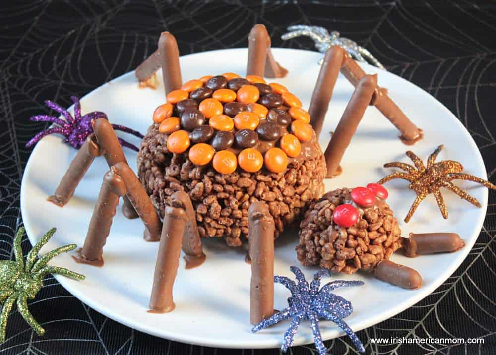 Halloween Chocolate Rice Krispie Spiders Irish American Mom