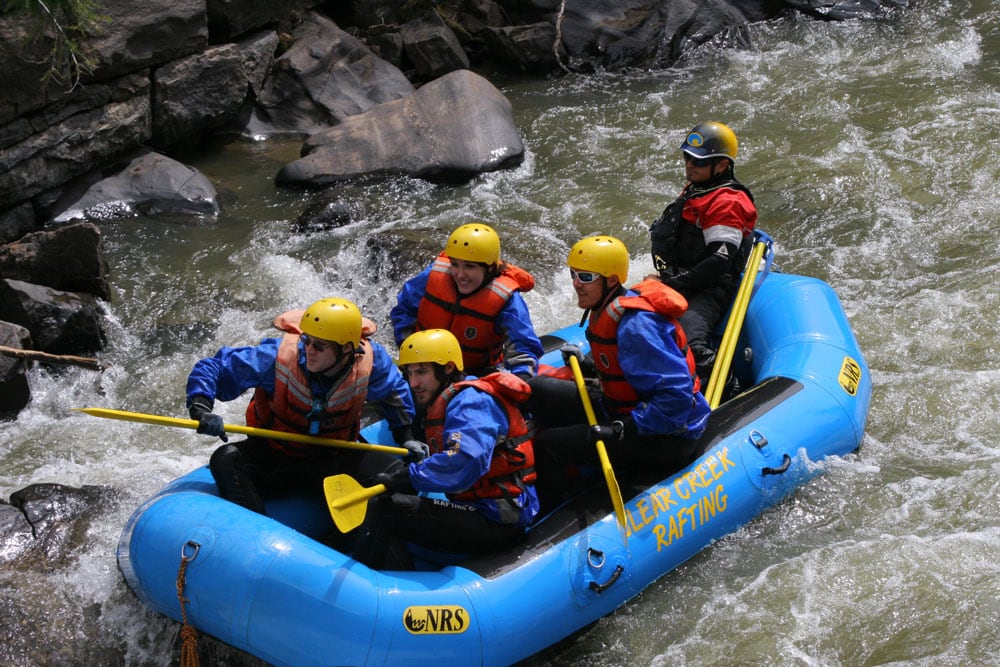 Brooke and Buddy on their first whitewater rafting experience on Clear Creek in Colorado