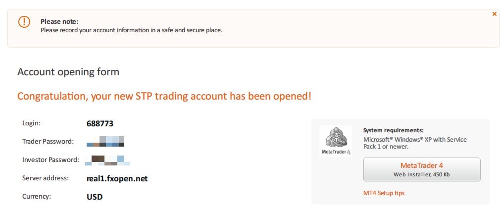 FXOpen取引口座開設フォーム3