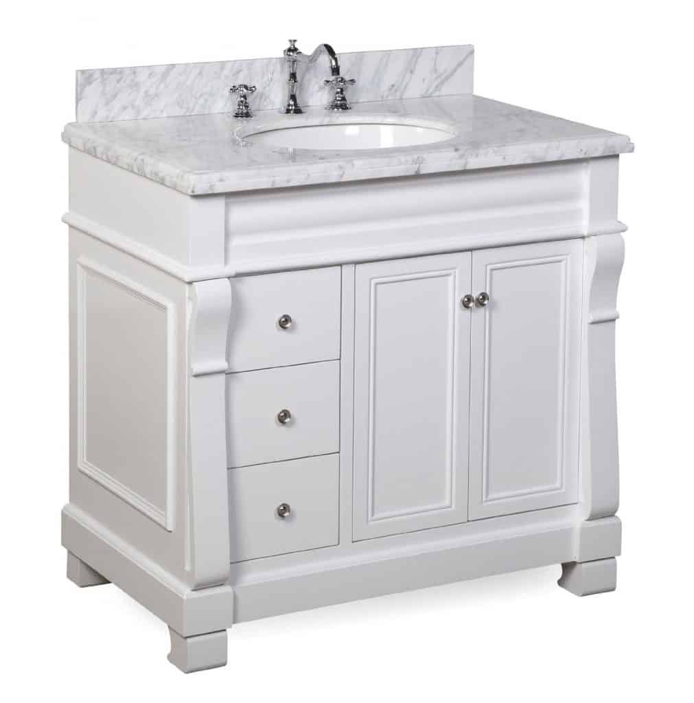 Westminster Bathroom Vanity with Marble Countertop, Cabinet with Soft Close Function and Undermount Ceramic Sink, Carrara White