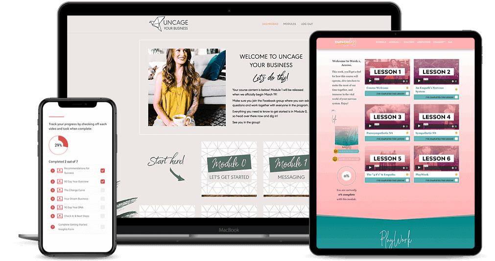 Example LMS Sites using AccessAlly Laptop, phone, and tablet showing examples of AccessAlly client websites