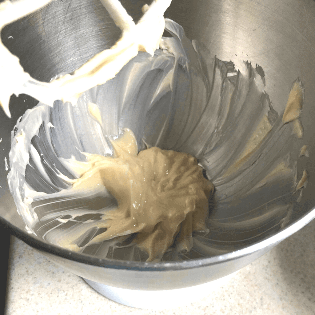 A mixing bowl with whipped margarine.