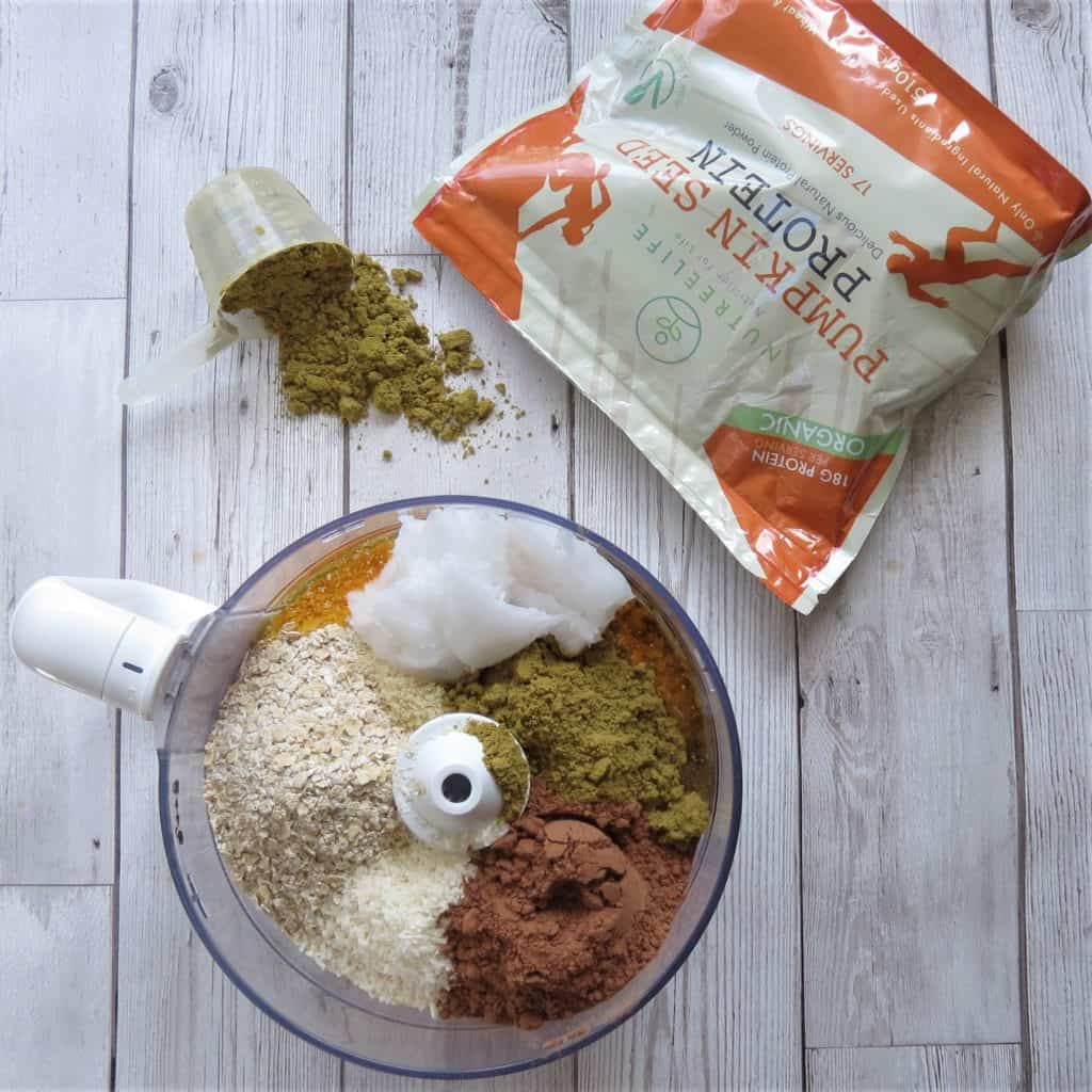 Raw Chocolate Squares; made with pumpkin seed protein
