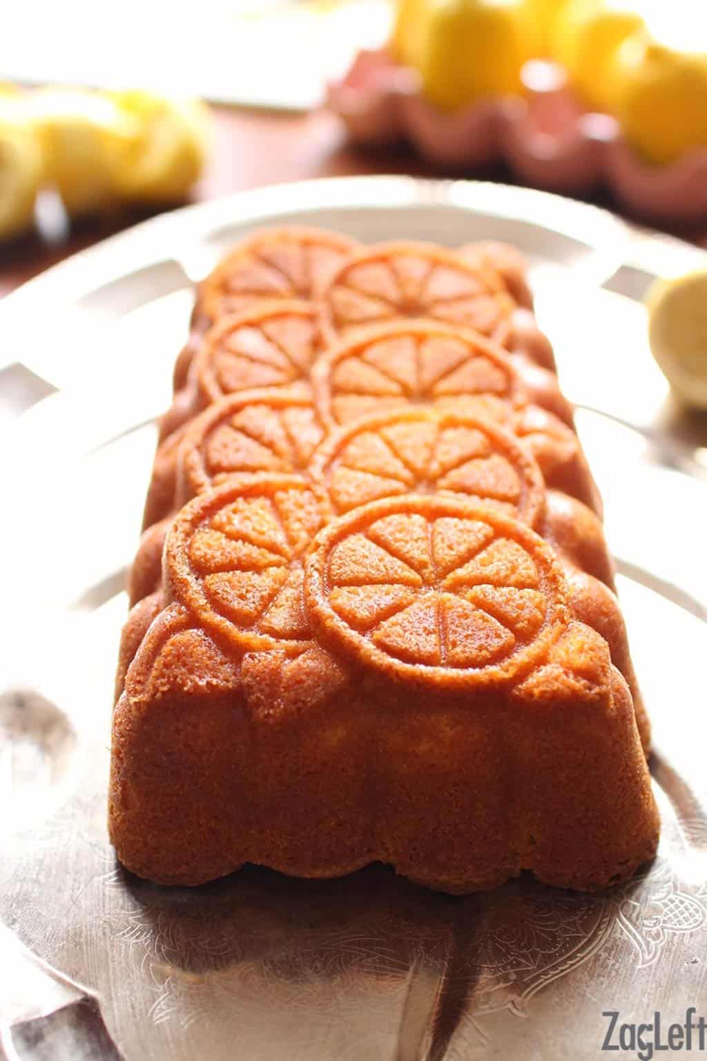 Lemon cake on a metal tray