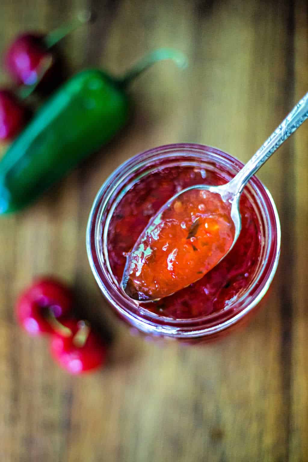a spoon of hot cherry pepper jelly