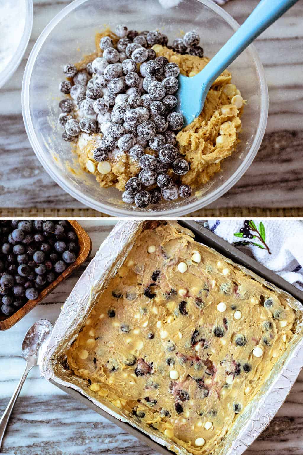 making the dough for blueberry white chocolate bars