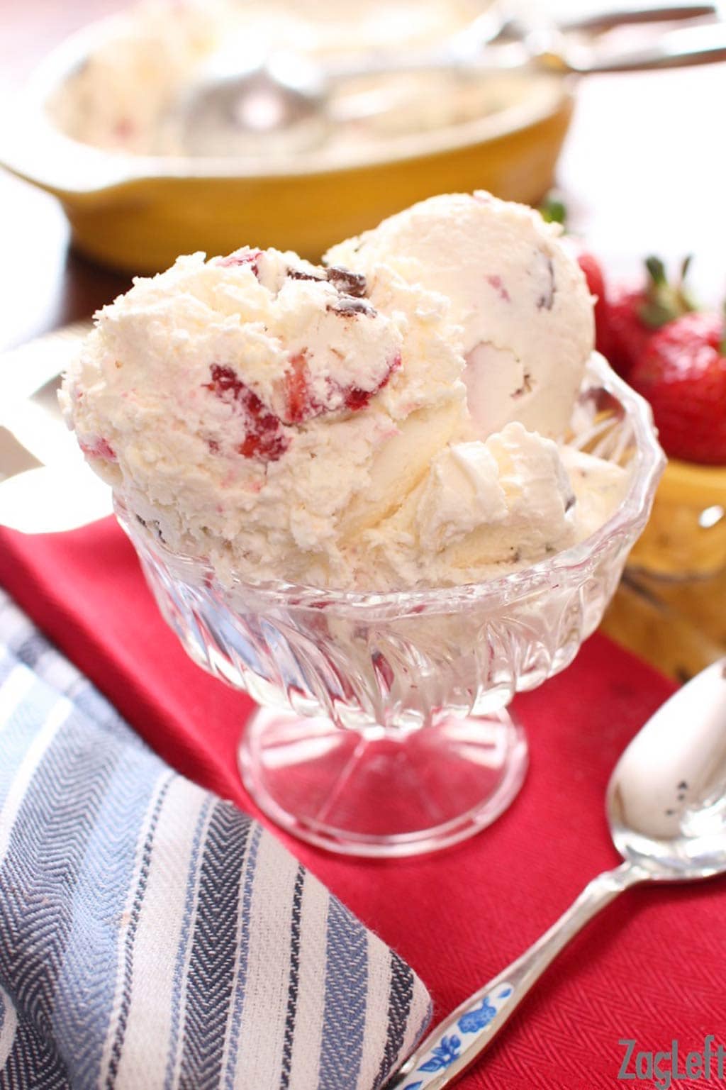 Easy to make, rich and creamy Strawberry Chocolate Chunk Ice Cream. The perfect no-churn, no-cook, incredibly delicious ice cream recipe. | One Dish Kitchen