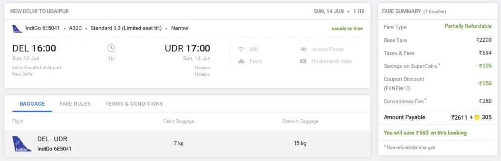 Airfare from delhi to udaipur