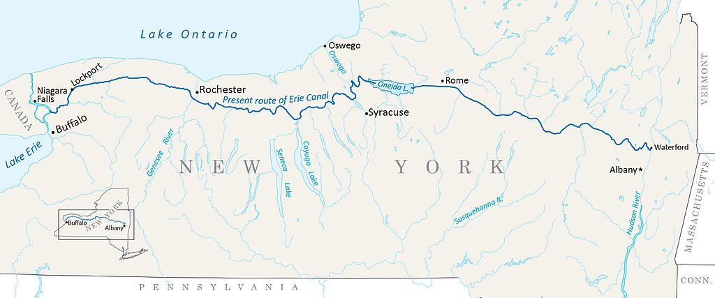 Map of Erie Canal and western New York State from Albany to Buffalo