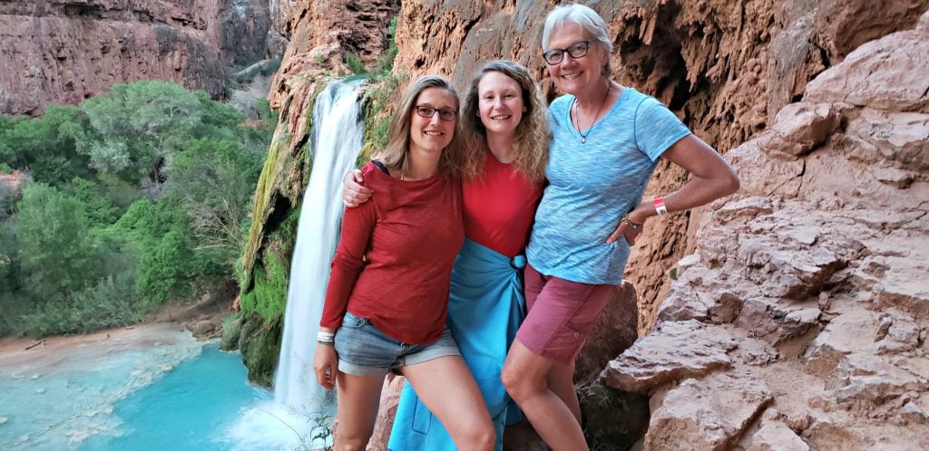 Stacey with Charlotte and Claire overlooking Havasu Falls