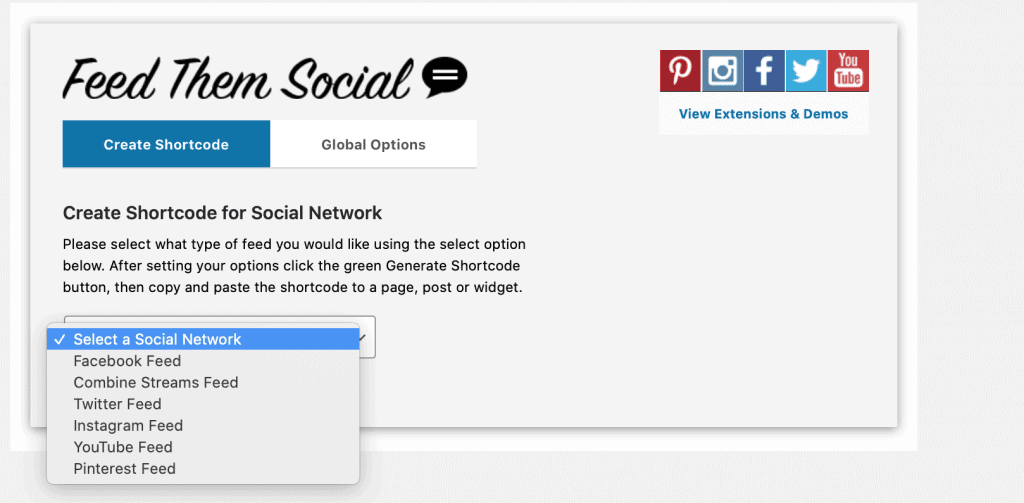 Feed them Social Shortcode builder