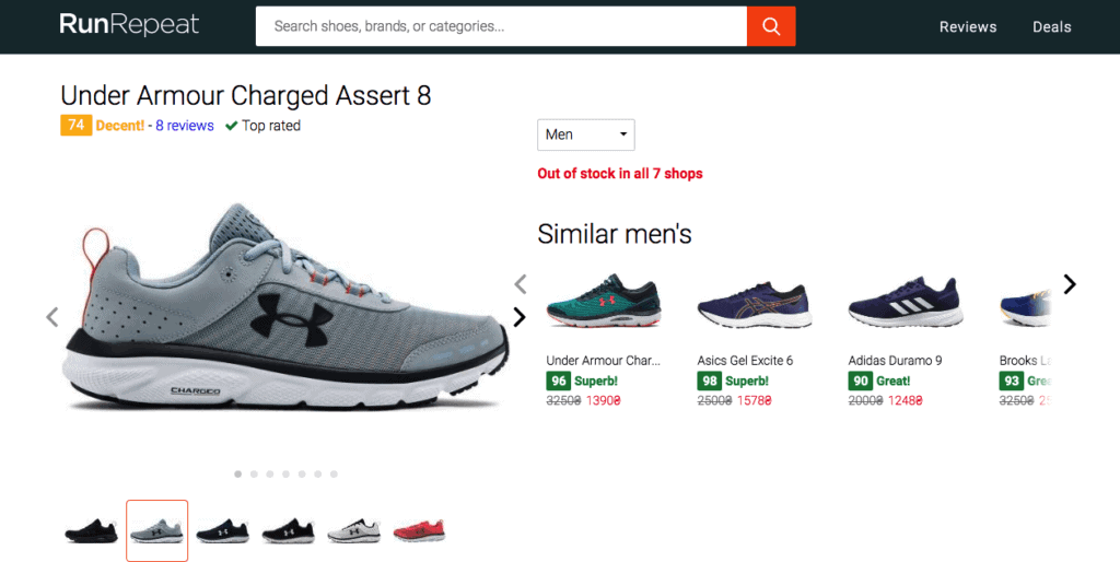 Как отличить беговые кроссовки от обычных? 8 Under Armour Charged Assert 8 на Runrepeat
