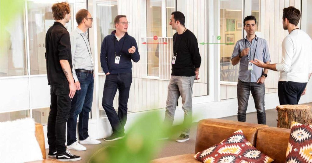 practicing social distancing indoors
