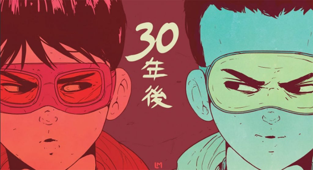 Poster de akira, con Kaneda y Tetsuo, motoristas.