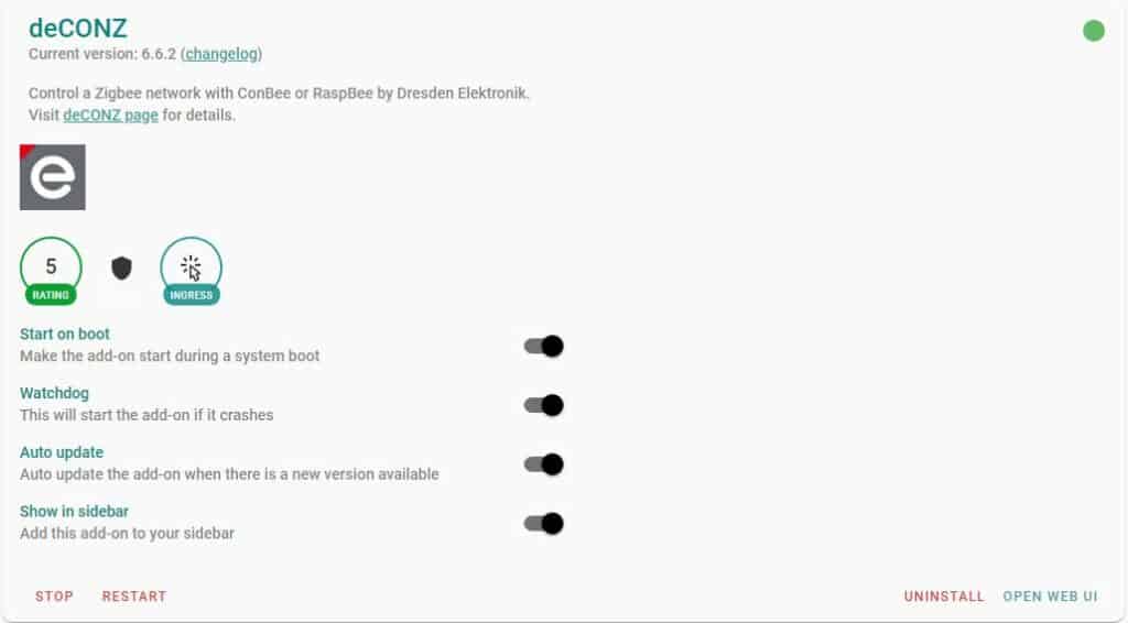 Install deconz zigbee