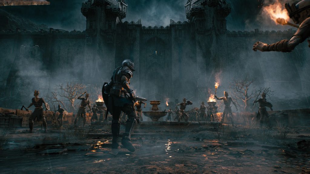 Vemos a un caballero avanzando contra una horda de muertos vivientes. Primera imagen de la review Demons Souls Remake