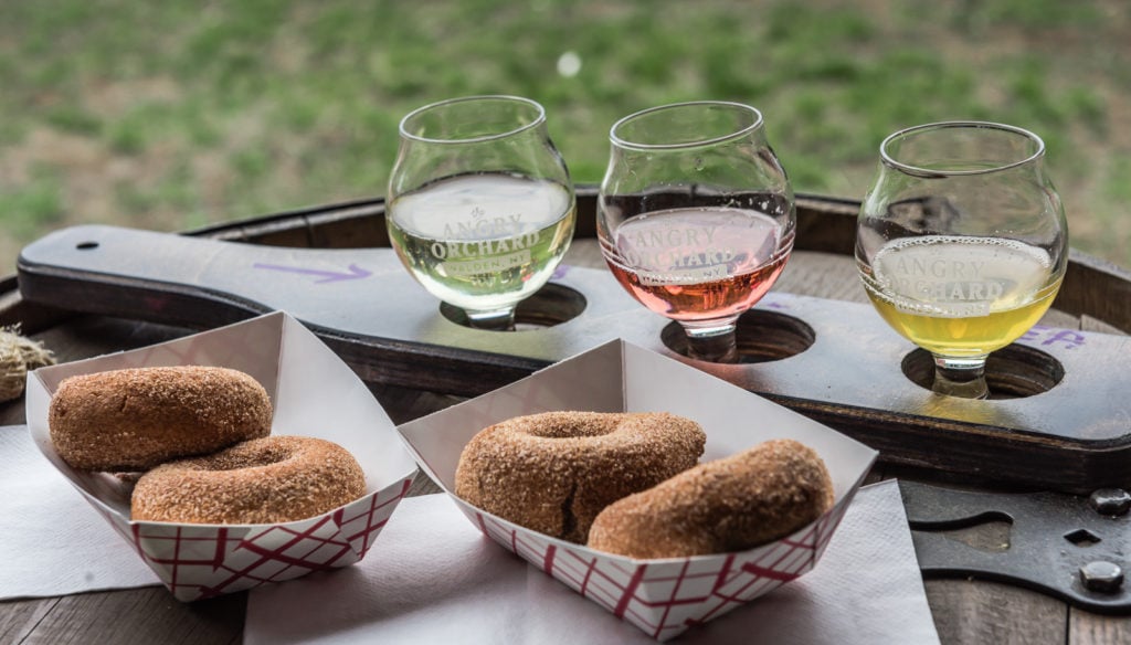 Cider samples served with cider donuts.