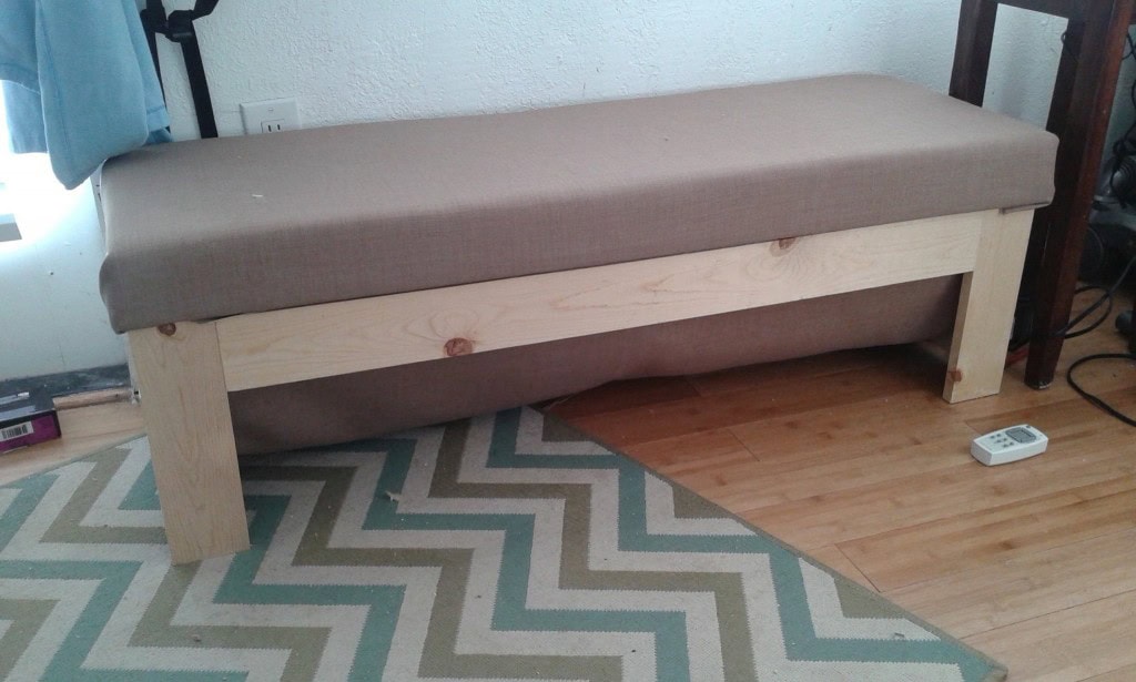 I like the design and it could totally be used to tuck shoes under too while having storage space inside! It went back up in the laft and it's where they kids get to sleep if they make their way to our bed...