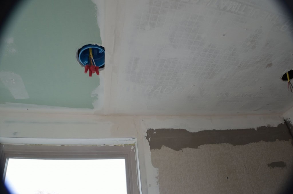 Here is how the gyp meets the backer board. I used the same paper tape to patch the seam. I decided to do